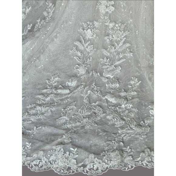 NWOT Ivory Illusion Neckline Plunge A-Line Floral Lace Wedding Gown - Morilee - Picture 8 of 12